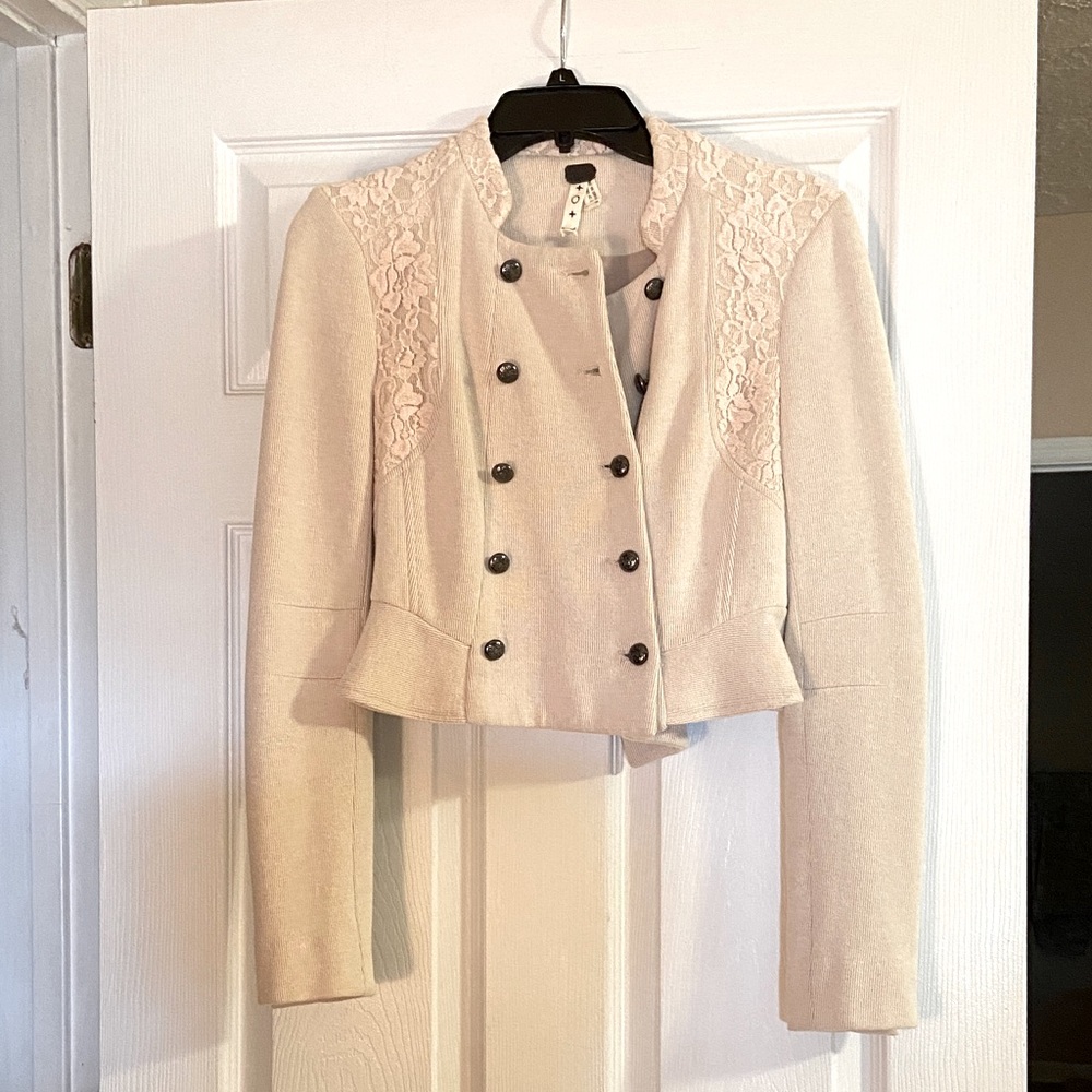 Free People Cream Double-Breasted Jacket